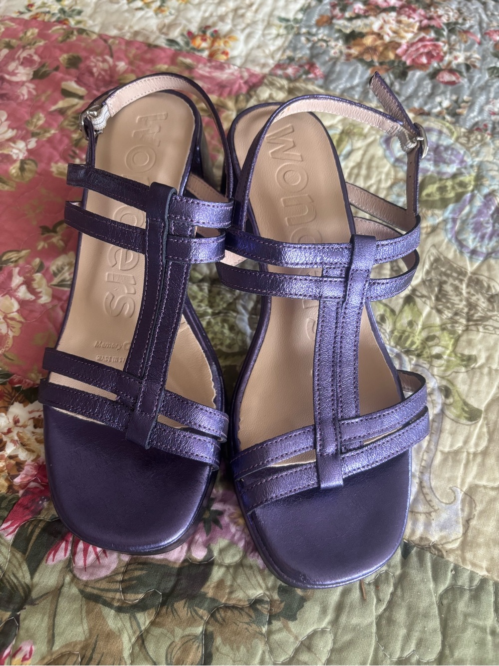 New Wonders “Elena” Violet Leather Sandals-Size 37